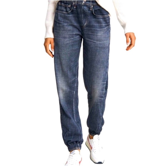 rag&bone Miramar Joggers Women’s Pants Merest Blue Faux Denim Jeans Sweatpants - Picture 1 of 8